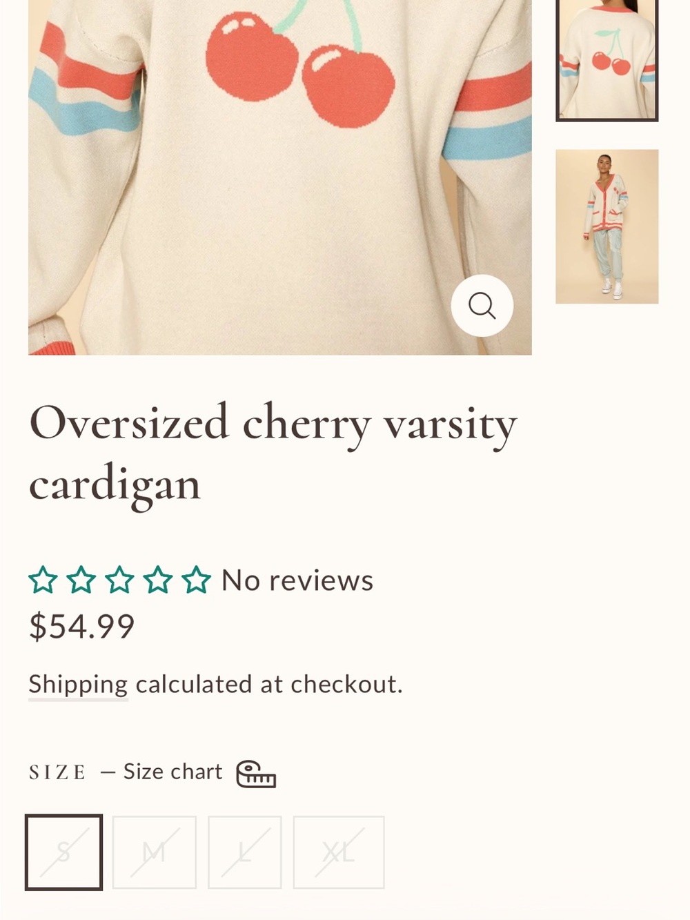 Cream Cardigan with Coral Trim & Cherry Detail NWOT - Picture 5 of 5